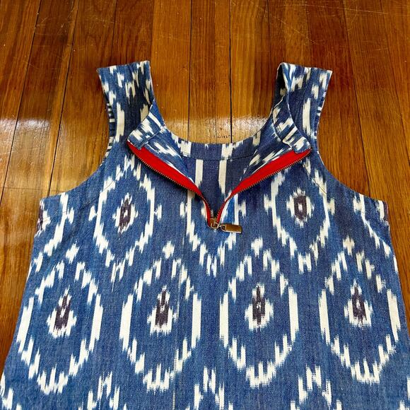 Vintage 70s Handmade Retro Patterned Blue and White Dress with Pockets Size Med - Picture 5 of 13